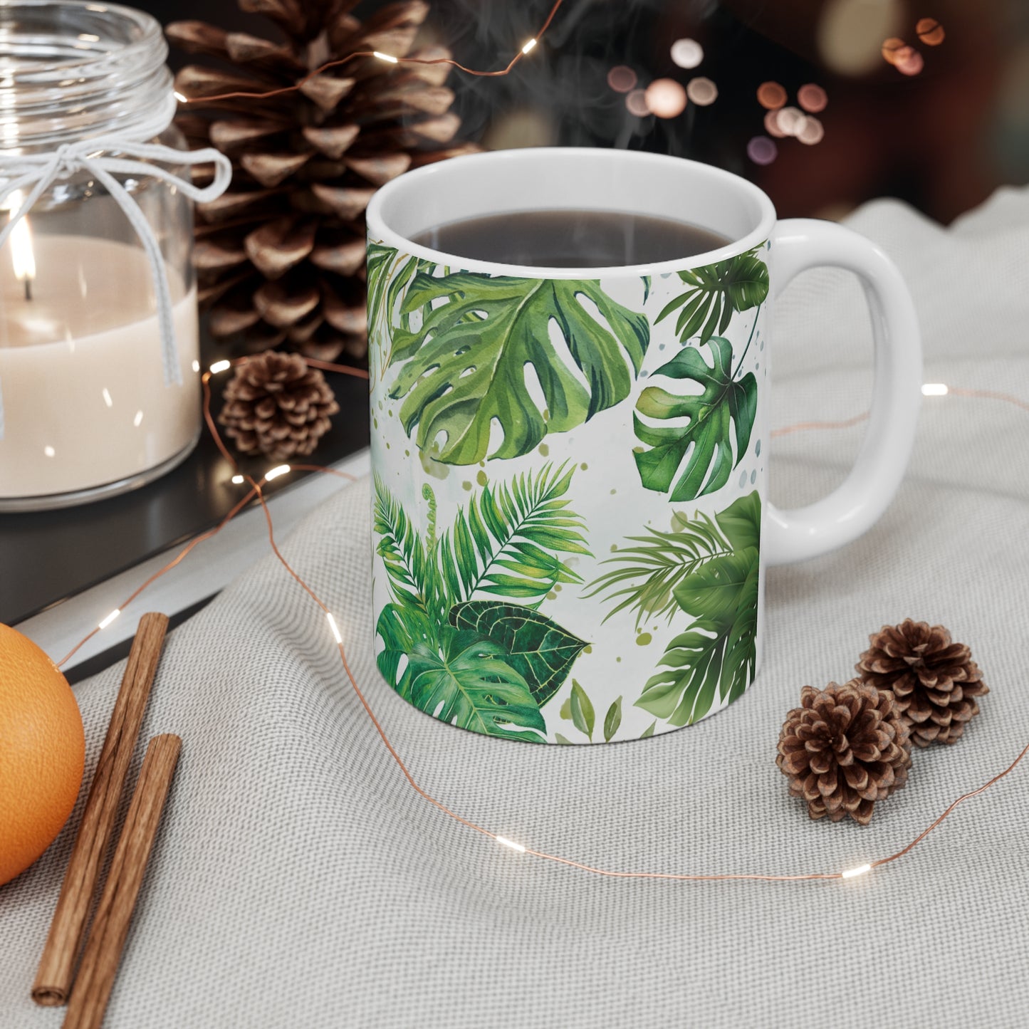 Tropical Greenery Ceramic Mug, 11oz