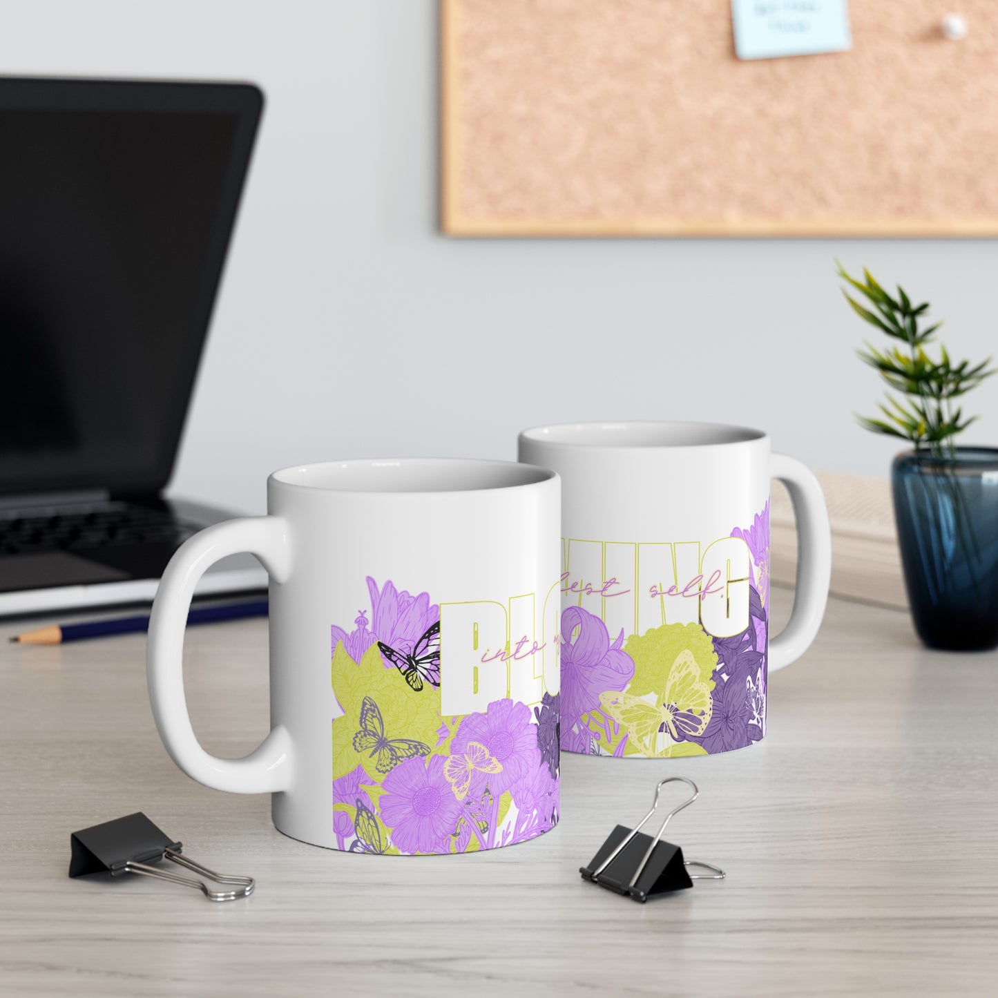 Blooming Into My Fullest Self Floral Mug, 11oz White Coffee Mug